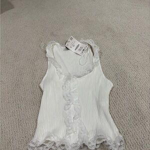 NWT Zara White Lace Trimmed Women's Top